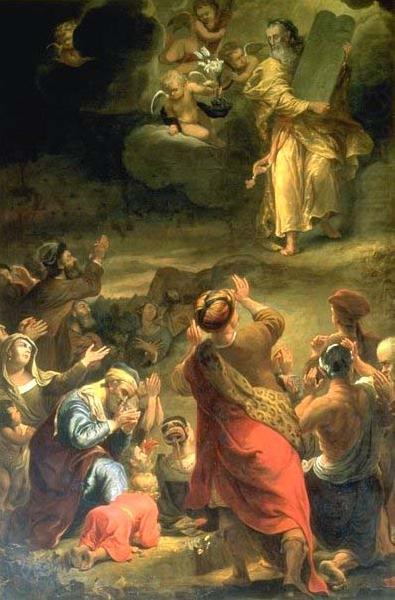 Mozes toont de Israelieten de Tafelen der Wet, Ferdinand bol